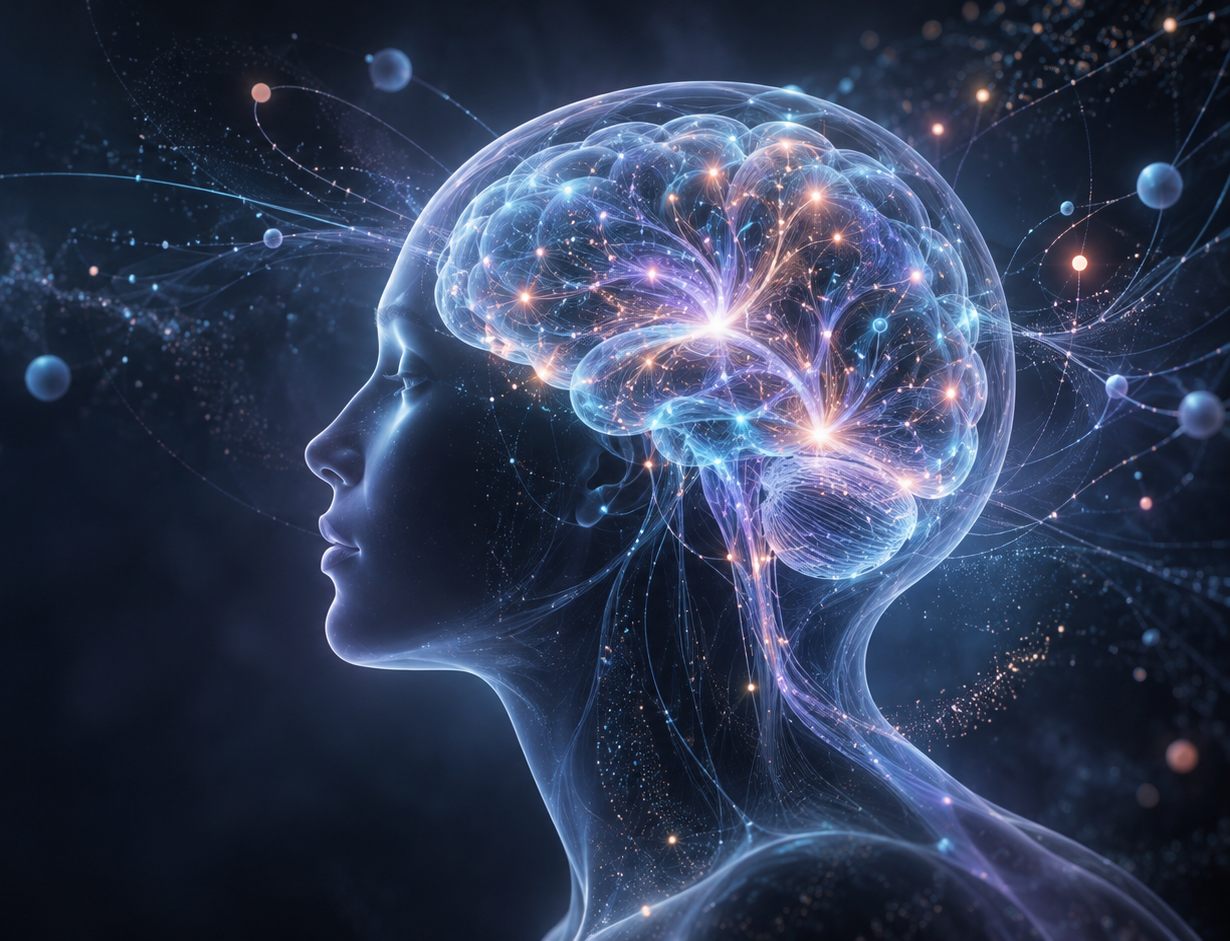 AI-generated visualization of neural activity inside a human brain.